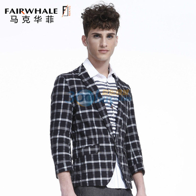 馬克華菲男裝時(shí)尚格紋英倫風(fēng)休閑西服外套7111051101 099黑色 165/S圖片